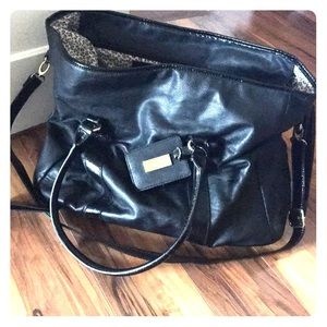 Large leopard and black tote